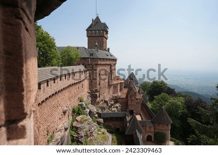 Chateau du Haut-Koenigsbourg, beautiful historic castle on the hill above Colmar, Alsace, France, popular tourist landmark