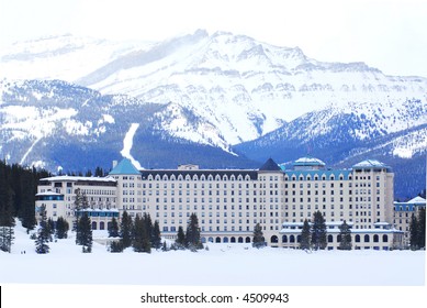 Chateau Lake Louise in Canadian Rocky mountains in winter