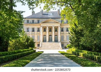 Chateau Margaux in the tree tunnel, Bordeaux, France