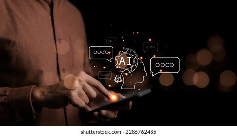 ChatGPT with AI, Artificial Intelligence. man using technology smart robot AI, artificial intelligence by enter command prompt for generates something, Chatbot, Futuristic technology transformation. - Powered by Shutterstock - Get 15% off with code: PIKWIZARD15