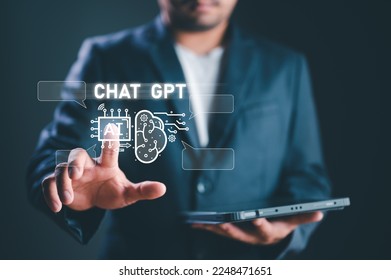 ChatGPT Chat with AI, Artificial Intelligence. man using technology smart robot AI, artificial intelligence by enter command prompt for generates something, Futuristic technology transformation. - Shutterstock ID 2248471651