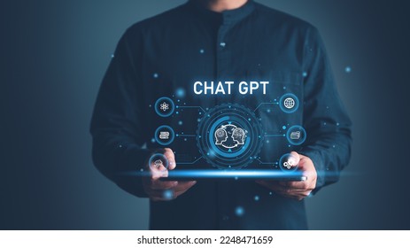 ChatGPT Chat with AI, Artificial Intelligence. man using technology smart robot AI, artificial intelligence by enter command prompt for generates something, Futuristic technology transformation. - Shutterstock ID 2248471659