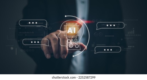 ChatGPT Chat with AI or Artificial Intelligence. Digital chatbot, robot application, OpenAI generate. Futuristic technology. - Shutterstock ID 2252587299
