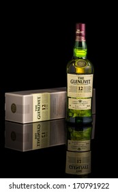 CHATHAM, NJ - JANUARY 11, 2014: Photo of a 12 year old Glenlivet single malt scotch whisky. The Glenlivet brand is the biggest selling single malt whisky in the USA and the 2nd biggest globally.