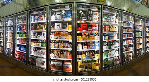 CHATHAM, NJ - MARCH 11, 2017: Cold Beer Aisle In A Bottle King Store.  Bottle King Is The Largest New Jersey Retailer Of Wine, Beer And Spirits.