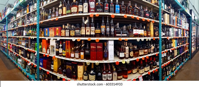 CHATHAM, NJ - MARCH 11, 2017: Spirits, Scotch And Whiskey Aisle In A Bottle King Store.  Bottle King Is The Largest New Jersey Retailer Of Wine, Beer And Spirits.