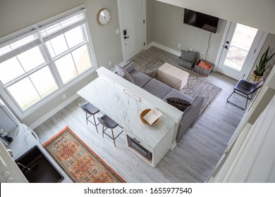 Chattanooga, TN / USA - 02 25 2020: Modern Living Room And Kitchen In Tiny Home