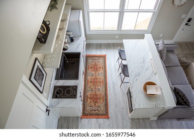 Chattanooga, TN / USA - 02 25 2020: Modern Living Room And Kitchen In Tiny Home