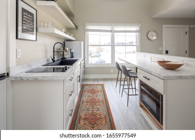 Chattanooga, TN / USA - 02 25 2020: Modern Living Room And Kitchen In Tiny Home