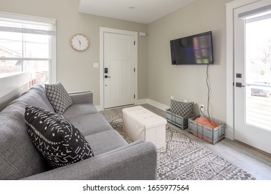 Chattanooga, TN / USA - 02 25 2020: Modern Living Room And Kitchen In Tiny Home