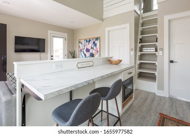 Chattanooga, TN / USA - 02 25 2020: Modern Living Room And Kitchen In Tiny Home