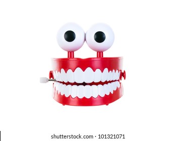 Chattering teeth on a pure white background
