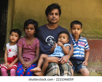 Chattogram, Bangladesh- December 06,2017 : South Asian Father With His Kids