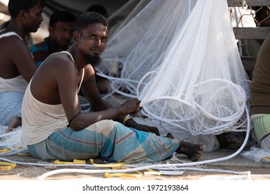 Chattogram, Bangladesh - Nobember 2019: Portrait of Fisherman working at fishing port.