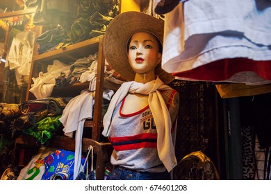 CHATUCHAK, BANGKOK, THAILAND - MAY 6, 2017: Second Hand Clothes For Sale In Chatuchak Weekend Market In Bangkok. Chatuchak Is One Of The Largest Bangkok Markets.