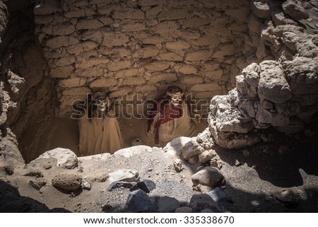 Chauchilla Cemetery with prehispanic mummies in Nazca desert, Peru Stock photo © 
