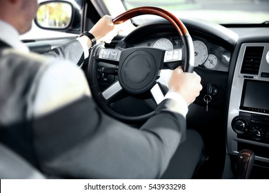 Chauffeur Driving A Car, View From Inside