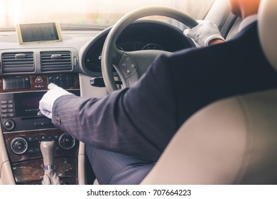 Chauffeur Driving A Car, View From Inside