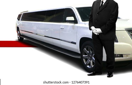 Chauffeur Standing Next To Luxury Car 