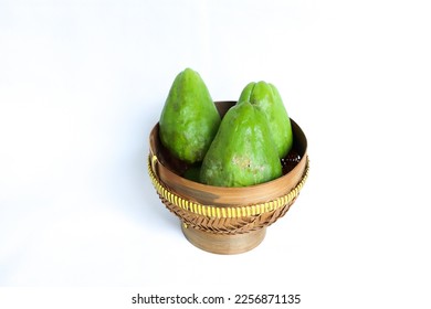 The chayote, also known as mirliton and choko, is an edible plant that belongs to the gourd family, Cucurbitaceae. This fruit was first cultivated in Mesoamerica between southern Mexico and Honduras,  - Shutterstock ID 2256871135