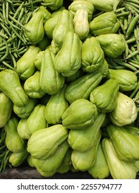 Chayote vegetable displayed in the market.  - Shutterstock ID 2255794777