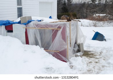 Cheap, Makeshift Covering For A Chicken Coop In Winter.