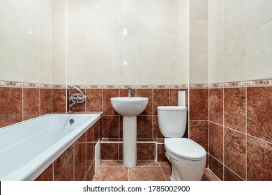 The Cheap Simple Empty Interior Of A Bathroom In A Residential Apartment. Rostov-on-Don / Russia - 12 Feb 2020