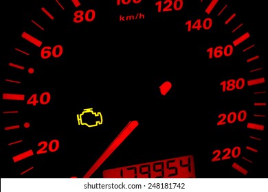 Check engine light. Car dashboard in closeup