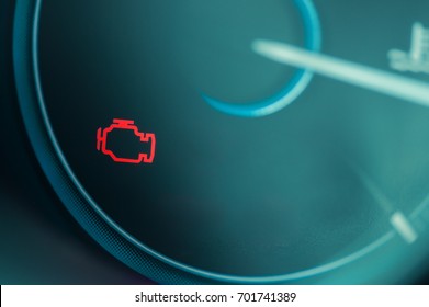 Check engine light on dashboard of modern car