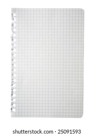 Check, Graph, Square Paper Sheet Torn Out Of Spiral Notebook Pad Isolated On White Background