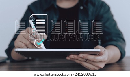 Check list data, Concept quality warrantee on factory and certificate data. Electronic data and quality certificate, Correct mark data.