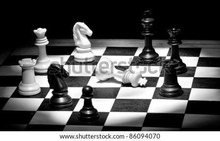 Check mate in black and white with selective lighting