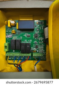 Check and repair Temp control panel for controling ventilation in industry farm technology.