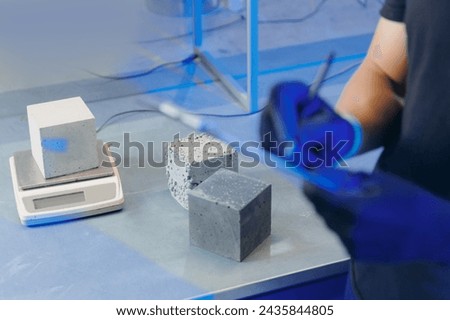 Similar – Image, Stock Photo Test of cement compressive strength according to standards, properties of engineered composite materials and cement strength are tested in the physics laboratory.
