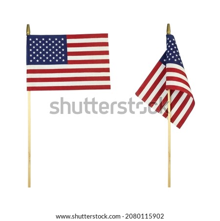 Checkboxes on a wooden stick isolated on white background. American flags on a white background.