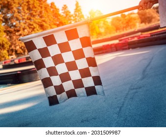 Checked flag at motorsport race track