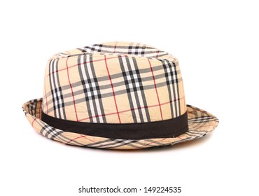 Checked hat.