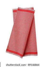 Checked Red And White Tea Towel - Studio; Cutout; Isolated On White