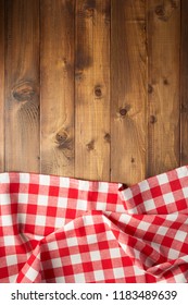 Checked Table Cloth At Wooden  Surface Background, Top View