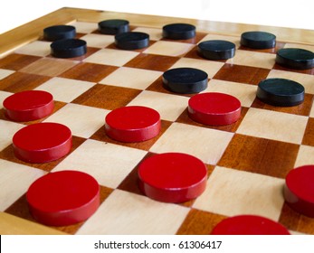 Checker Board With Checkers Isolated On Background