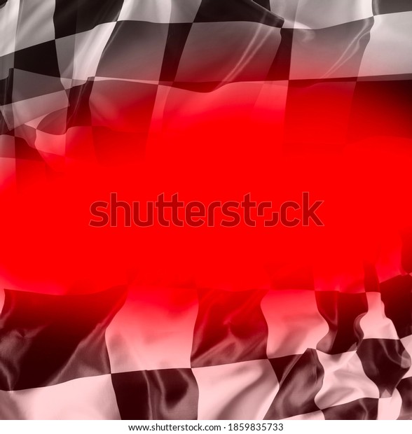 Checkered black and white flag on red\
background. Copy\
space\
\
