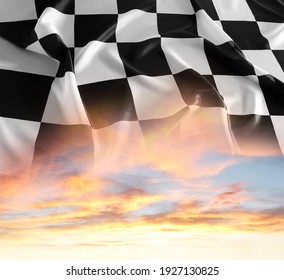 Checkered flag and bright sky