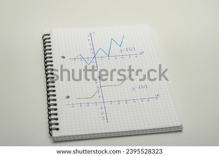 Checkered notebook with linear graphs of mathematical functions