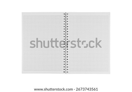 A checkered notebook with spiral binding displayed on an isolated white background, perfect for educational tools, office use, and creative layouts.