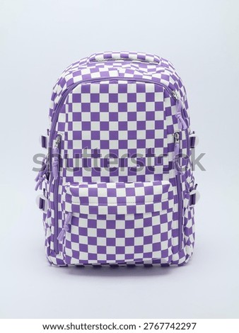 Checkered pattern school backpack with multiple compartments