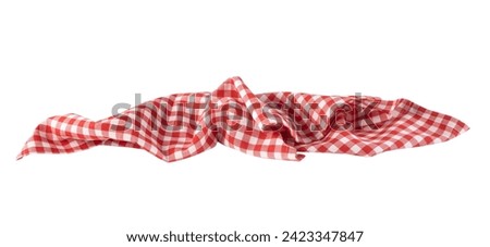 Checkered red picnic cloth crumpled isolated on white. Food decor element. Kitchen towel,tablecloth. Checked napkin.