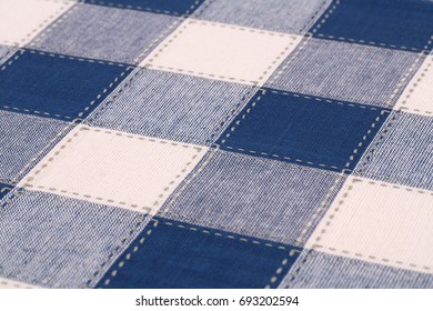 Checkered Tablecloth Texture Background Closeup Picture Stock Photo