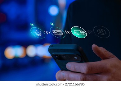 Checking E-commerce Order Status On Smartphone, Ecommerce Shipment Tracking And Delivery Progress In App, Notifications For Shipping Updates, Courier Dispatch And Package Logistics