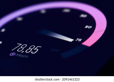 Checking internet speed. Results of internet speed test. Mobile phone screen with accelerometer with high values of internet speed - Shutterstock ID 2091461323