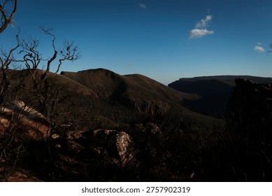 Checking out Mountain William after the bushfire.